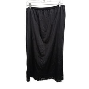 Vintage Sears Half Slip XL 33" 35" Waist Black Maxi Nylon Lace Slit 29"L USA
